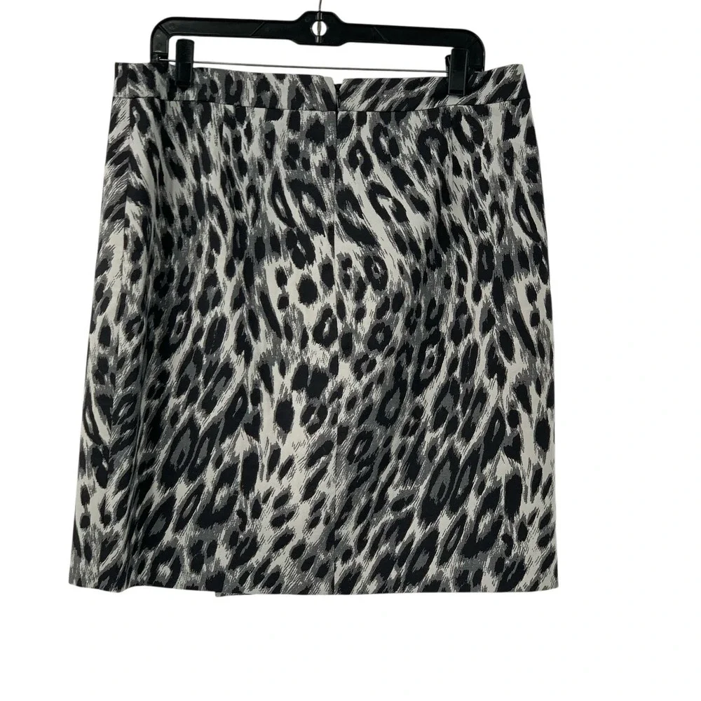 Anne Klein Womens Gray Black Leopard Animal Print Faux Wrap Pencil Skirt Size 12